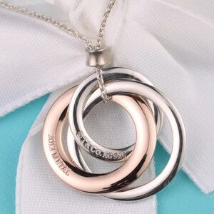 Tiffany & Co. 1837 Interlocking Circles Necklace Rubedo Rose Gold and Silver 18”